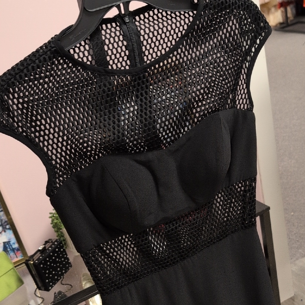 Mac Duggal Black Mesh Midi Dress - Picture 3 of 9